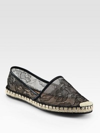 Semi-sheer floral lace adds signature glamour to this go-to silhouette, with smooth leather trim and textured rope edging. Lace upper with leather trimLeather liningRubber solePadded insoleMade in Italy