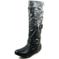 Just 4 U 3156 Black Leather Boots, Size: 7 (M) US [Apparel]