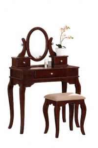 Bobkona Rylan Vanity Set with Stool, Dark Cherry