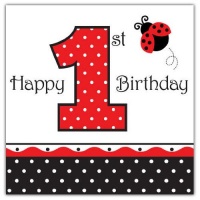 Creative Converting Ladybug Fancy Happy 1st Birthday Luncheon Napkins, 16-Count