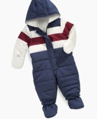 Bundle him with this comfy and warm snowsuit by First Impressions. He'll be cute as a button and comfortably cozy.