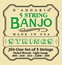 D'Addario J60 5-String Banjo Strings, Nickel, Light, 9-20