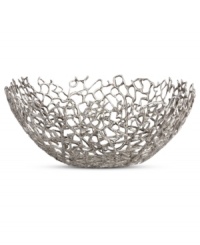 Natural wonder. Organically molded, cast and finished by hand, the Abstract Coral bowl exemplifies Donna Karan's love of elemental textures. Nickel-plated brass echoes the intricate tendrils of undersea creatures yet perfectly suits modern tables.