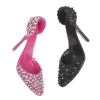 PINK AND BLACK PUMPS WITH RHINESTONES ORNAMENTS