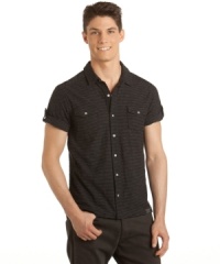 Take everyday wear beyond the basics in this handsome striped shirt from Calvin Klein Jeans.