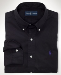 A trim-fitting sport shirt is woven from crisp cotton and adorned with Ralph Lauren's embroidered pony for added polish.