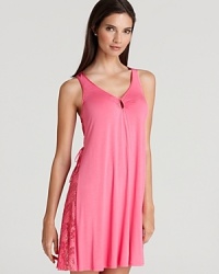 With sheer lace panels, Midnight by Carole Hochman's Lace Embrace chemise stands out in bright azalea pink.