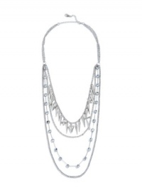 GUESS Silver-Tone Layered Spike Necklace, SILVER