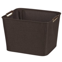 Household Essentials Medium Tapered Bin with Wood Handles, Coffee Linen