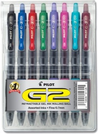 Pilot G2 Retractable Premium Gel Ink Roller Ball Pens, Fine Point, 8-Pack Pouch, Assorted Colors (31128)