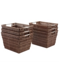 The natural order-bring definition to your space with this smart collection of storage baskets. Each basket adds an attractive accent to your space with a woven rattan-like plastic exterior, while also providing the durability, functionality and smart organization your busy home demands with a heavy-duty metal frame, stainless steel handles and an incredibly easy-to-clean design.