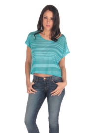 Vintage Havana Womens Neon Burnout Stripe Tee - Blue - Medium