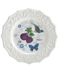 Ripe for the table, the Antique Countryside Fig appetizer plate exudes charm with embossed vines and colorful nature scenes in traditional white stoneware. Complements Italian Countryside and Antique White dinnerware, also by Mikasa.