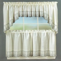 Peri Homeworks Abby White / Blue 36x60 Tailored Tiers Pair