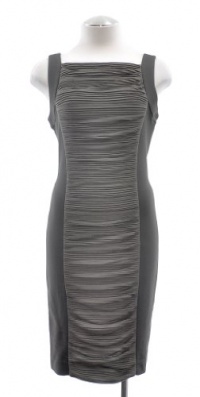 Nicole Miller Grey Pleated Straight Neck Sleeveless Sheath Dress P-Medium