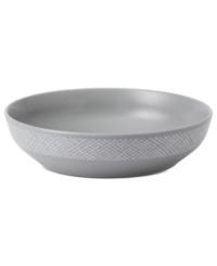 Effortlessly chic, the Simplicity pasta bowl by Vera Wang Wedgwood features a minimalist shape in casual porcelain lined with neutral cream and gray.