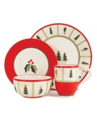 Celebrate every day with the cheery Christmas foliage of Timberline dinnerware by Fitz & Floyd. Durable stoneware makes heating and cleaning up after meals a cinch for merry laid-back dining.