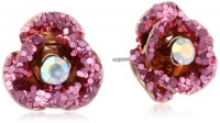 Betsey Johnson Rose Gold Boost Pink Glitter Flower Stud Earrings