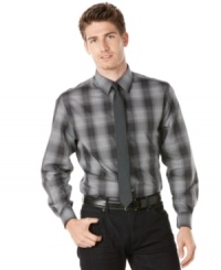 This plaid shirt by Perry Ellis will set your look into cool dapper style.