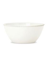 Serve party favorites with the Wickford serving bowl and tie in timeless sophistication with every meal. Versatile white porcelain in a contemporary shape is embossed at the rim with a classic rope motif by kate spade new york.