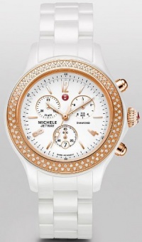 Michele Jetway White Ceramic Diamond Rose Gold Quartz Women's Watch - MWW17B000008