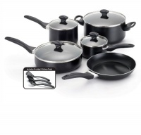 Farberware Dishwasher Safe Aluminum Nonstick 12-Piece Cookware Set, Black