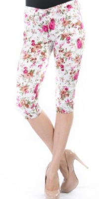 Charming Girl Women Junior Denim Jeans Floral Print Skinny Capri Pant Cg1150jc-868jc