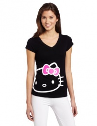 Hello Kitty Juniors V-Neck Tee Shirt, Black, Small