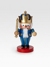 Dressed in regal blue, with a golden crown this delightful wooden nutcracker is entirely hand-crafted in Germany.6½ X 6 X 11HCarved woodMade in Germany