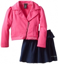 Calvin Klein Girls 2-6X Jacket with Denim Skirt 4-6X, Pink, 6