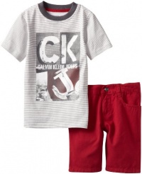 Calvin Klein Boys 2-7 Striped Tee With Short, Gray, 4