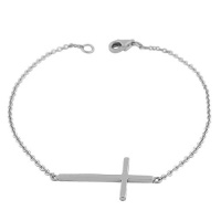 Sterling Silver Womens Horizontal Religious Cross Link Chain Bracelet