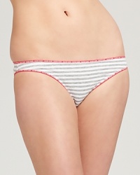 A basic striped cotton bikini with a logo stamped waistband and legs.