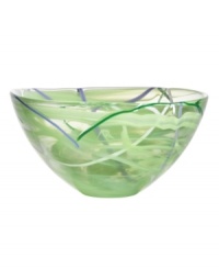 With a lime-green haze and hand-applied bands of eye-catching color, each Contrast bowl from Kosta Boda is completely unique. A simple shape showcases each stroke and swirl with true artistry.