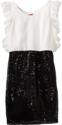 Ruby Rox Girls 7-16 Sequin Skirt And Chiffon Top Dress, Ivory/Black, 10