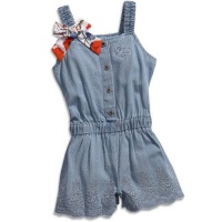 GUESS Kids Girls Baby Girls Embroidered Romper (12-24M), CHAMBRAY (24M)