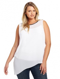 DKNYC Women's Plus-Size Sleeveless Asymmetrical Top With Faux Leather Binding