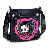 Betty Boop Denim Messenger Bag w/ Sequin And Lace Accents Black