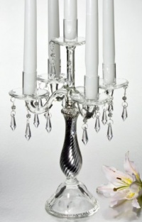 5 LIGHT CRYSTAL CANDELABRA W SILVER SWIRL STEM - candelabra