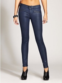 GUESS Women's Moto Zip Skinny Jeans in Navy Foil