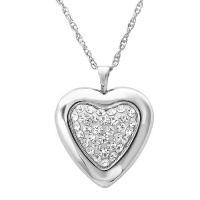 Sterling Silver Heart Shaped Locket Pendant-Necklace with Swarovski Crystals