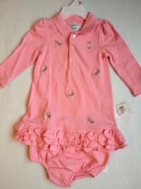 Ralph Lauren Polo Pink RL 2 Piece Floral Ruffled Hem Dress and Diaper Cover, Size 9 Months