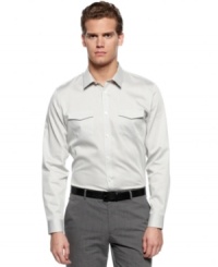 Freshen up your workweek look with this woven shirt from Calvin Klein with dobby striping.