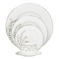 An instant classic from kate spade new york, the Gardner Street Platinum dinnerware collection is the definition of contemporary elegance. Delicate platinum branches with dainty leaves sweep over the sides of this dinnerware, bringing an elegant feel to your table.