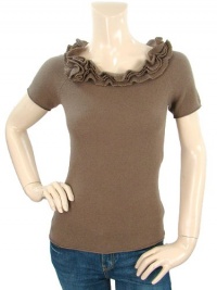 Magaschoni Knits - Brown Cashmere Knit Ruffle Top