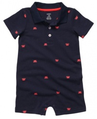 Carter's Crab Crazy Knit Polo Romper NAVY 6 Mo