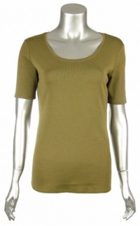 Eileen Fisher Olive Organic Cotton Scoop-neck Blouse X-Small [Apparel] [Apparel]