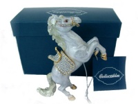 White Stallion Figurine Horse Box Swarovski Crystals 24K Gold Rearing Jewelry...