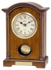 Bulova Dalton Chiming Pendulum Table Clock - Walnut Finish - Gold-Tone Accents