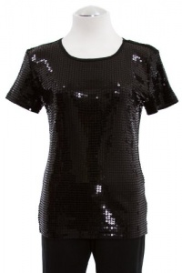 Michael Kors Black Cotton Sequined Short Sleeve Pullover Shirt Medium